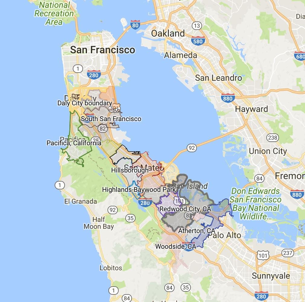 Bay area haritası şehir sınır