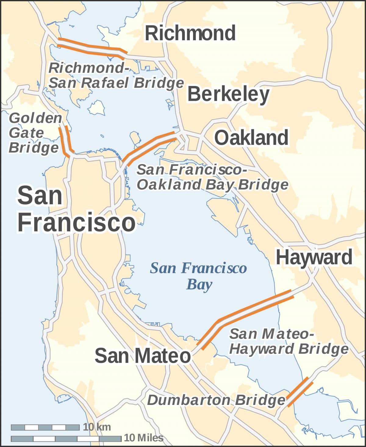 Bay area haritası köprüler