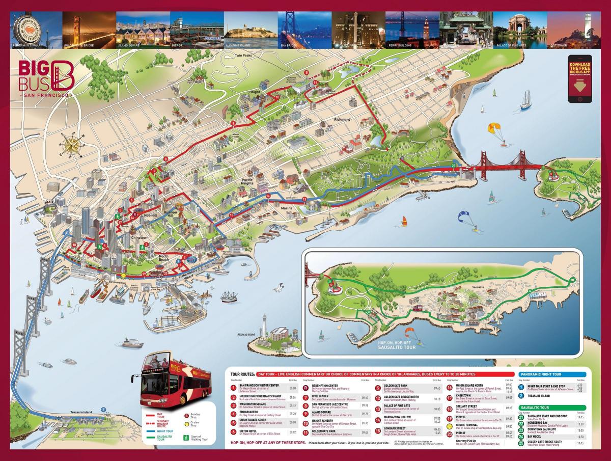 Kırmızı otobüs San Francisco haritası 