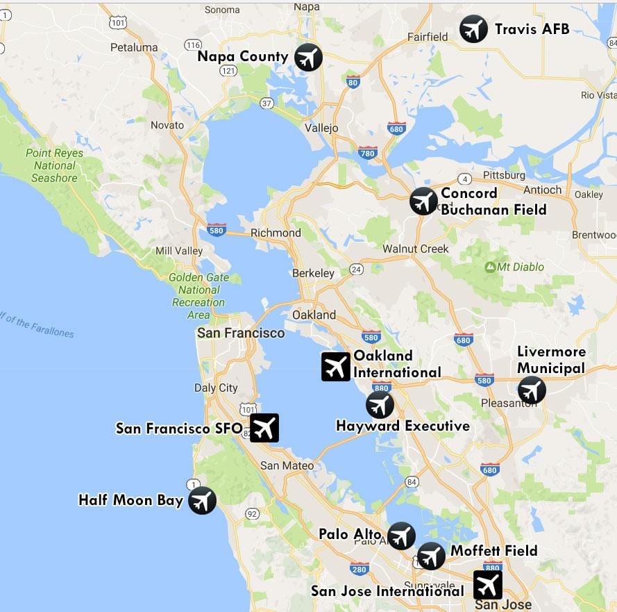 San Francisco harita yakınlarında havaalanları 