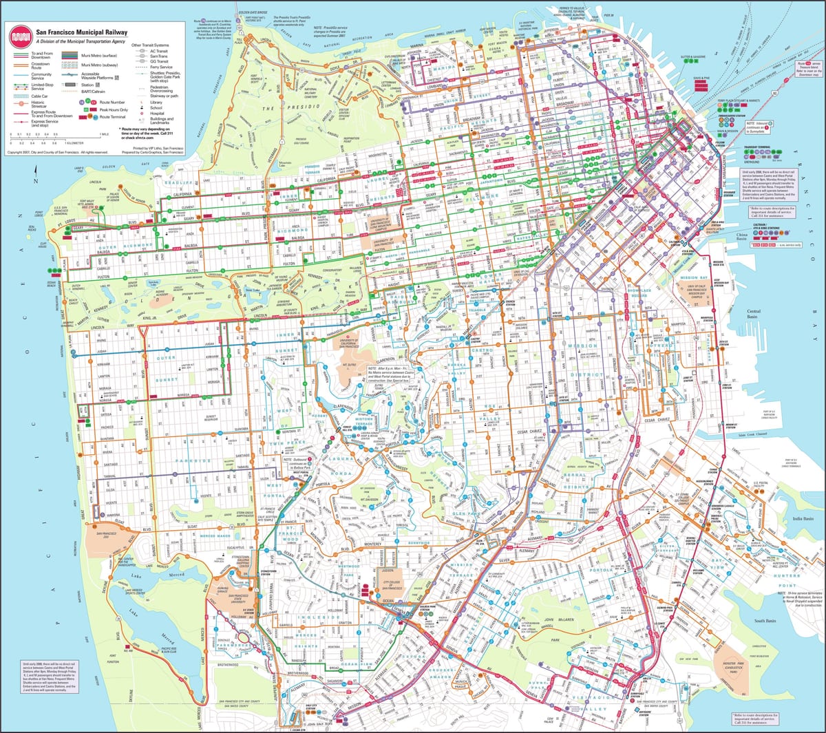 San Francisco Belediye demiryolu haritası