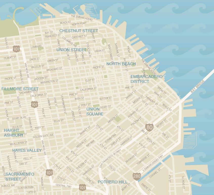 San Francisco giysi bölgesinin haritası