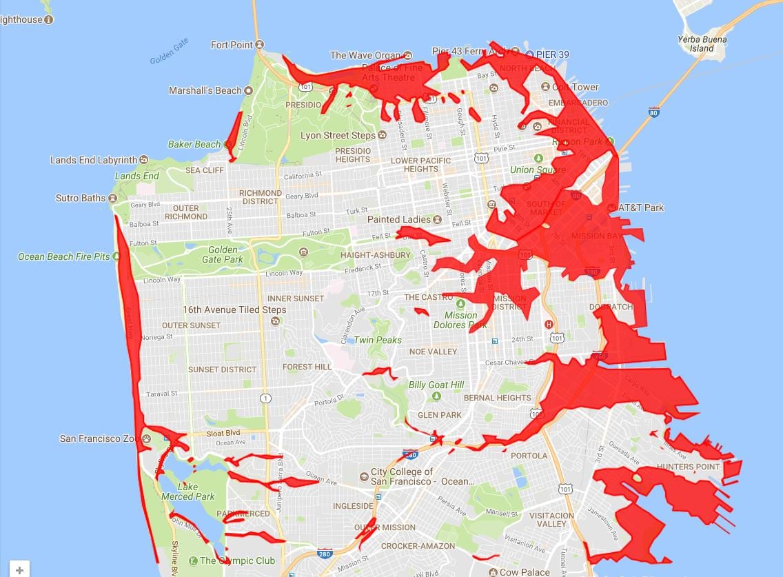 San Francisco alanları harita önlemek için