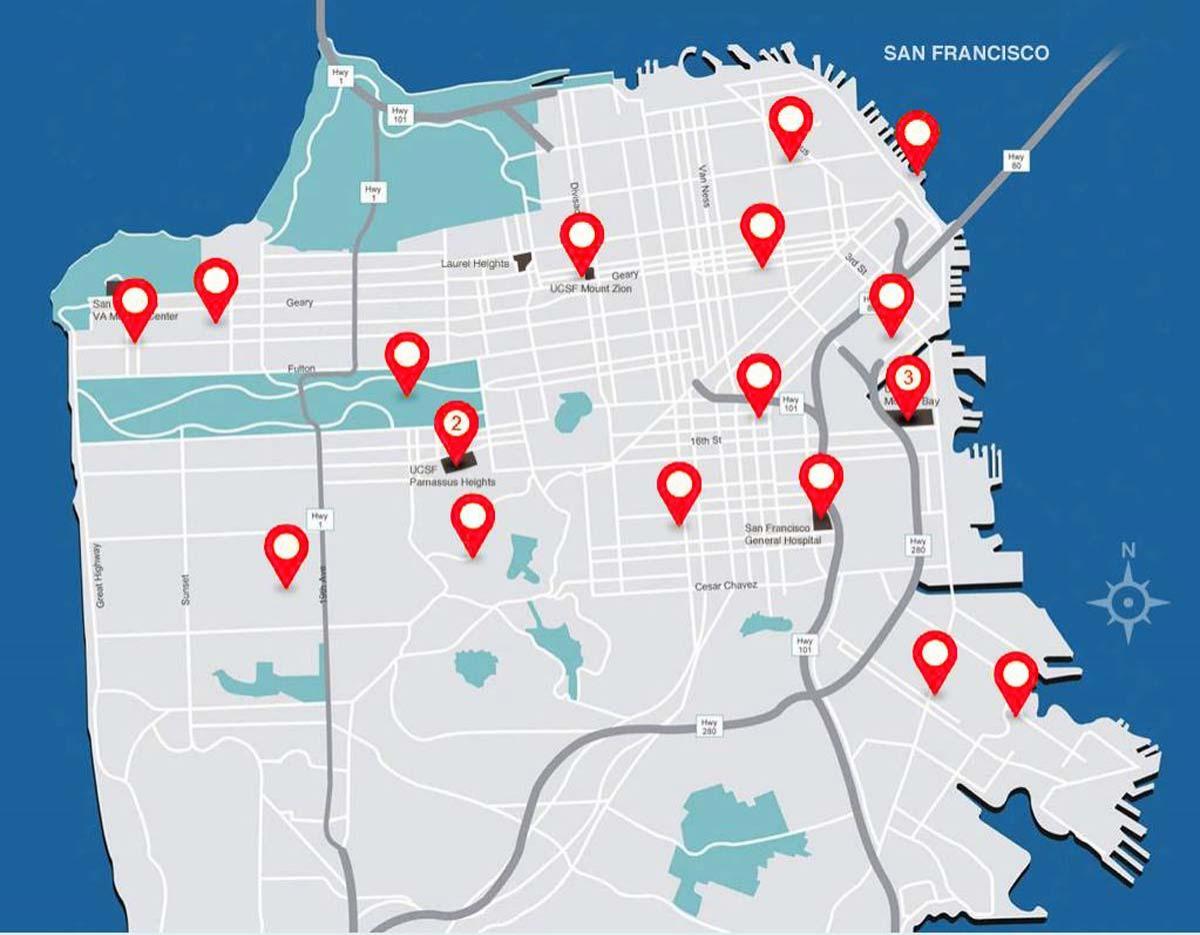 San Francisco hastane haritası 