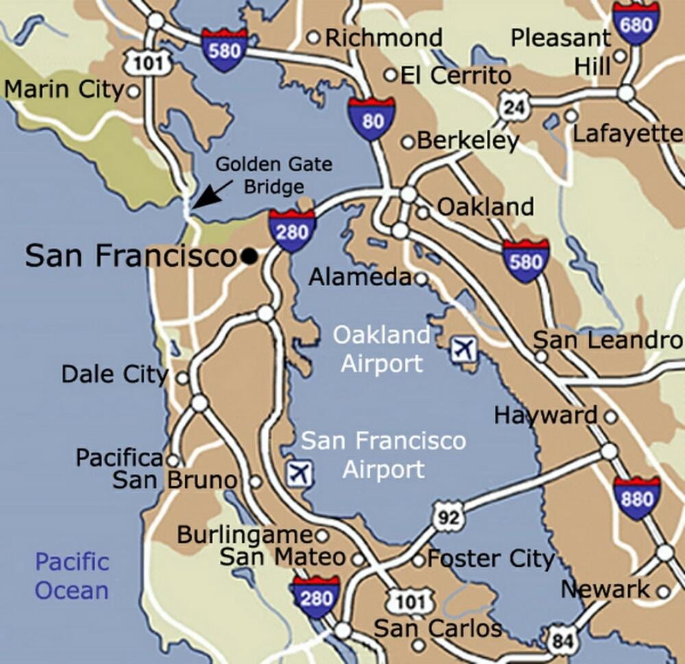 San Francisco havaalanı ve çevresi haritası