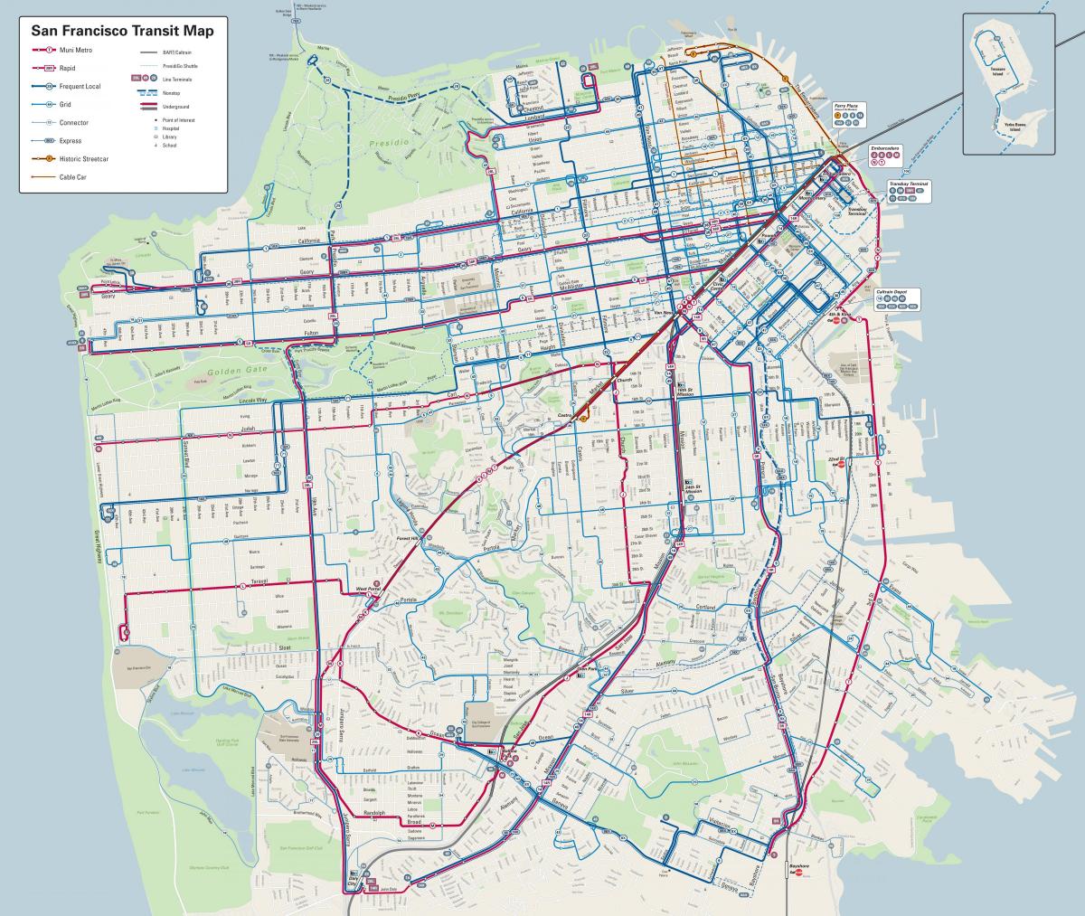 San Francisco otobüs hatları haritası