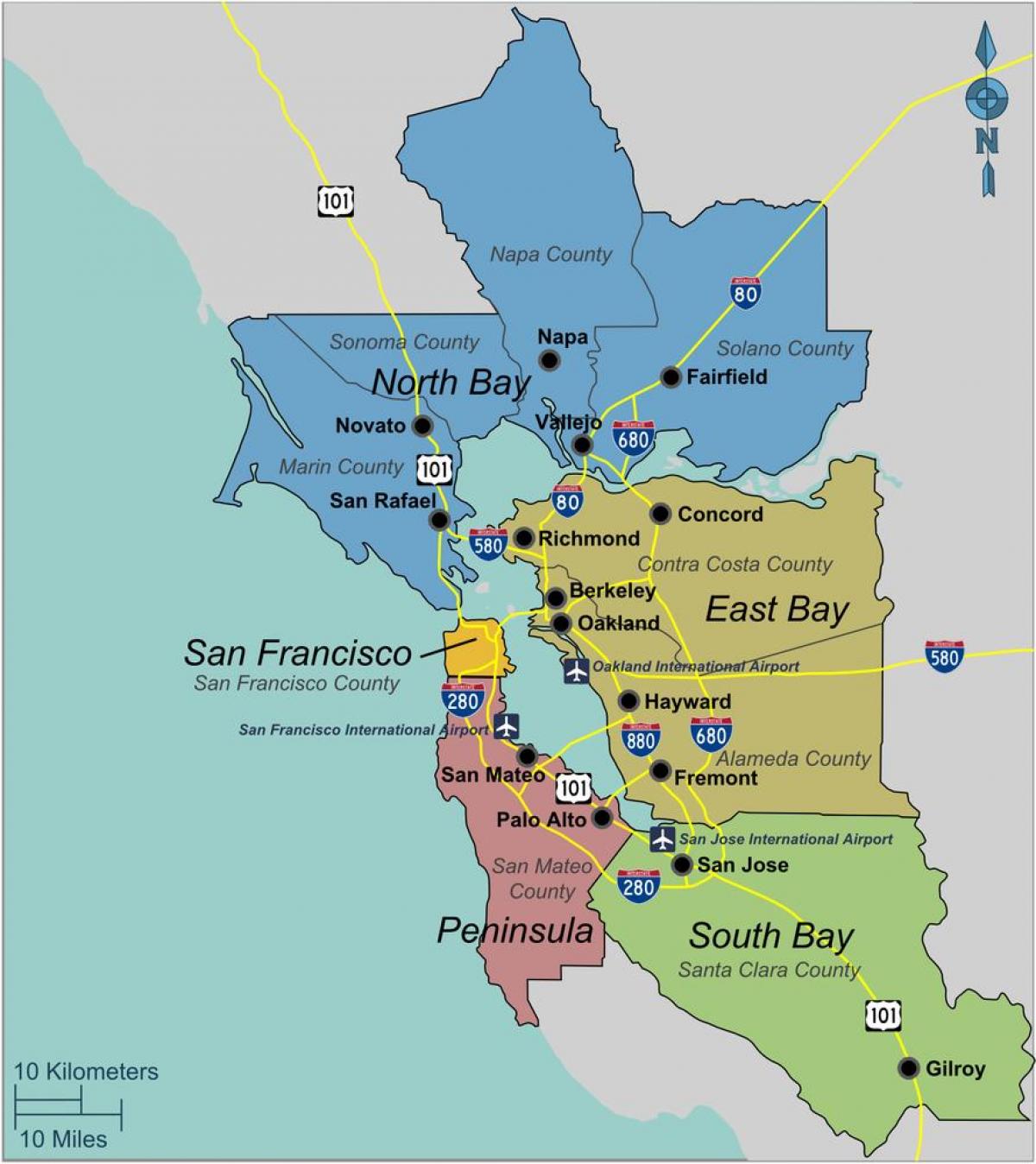 Güney San Francisco bay area haritası 