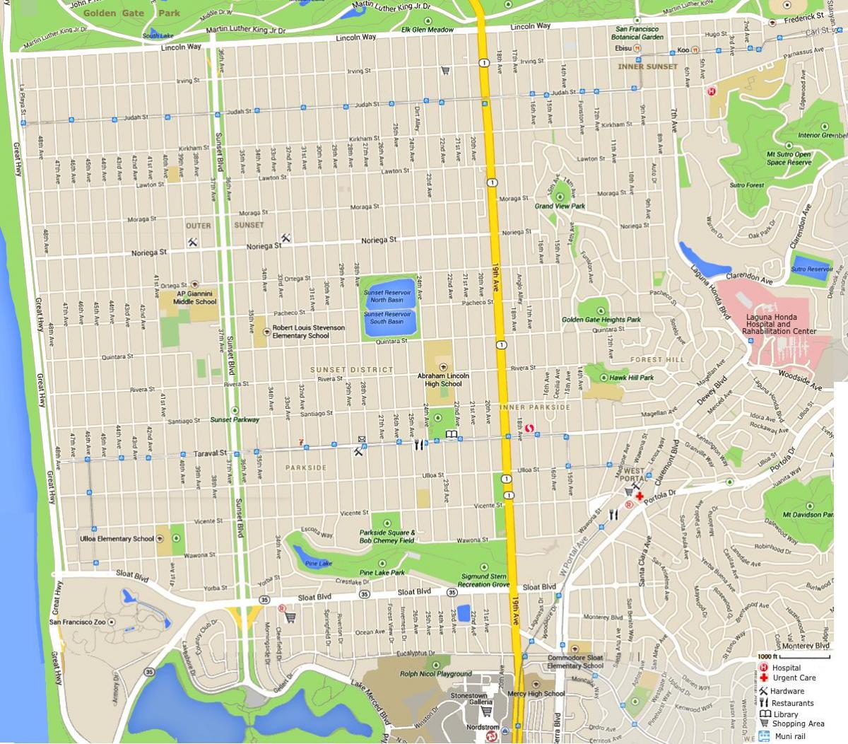 Sunset district, San Francisco haritası 